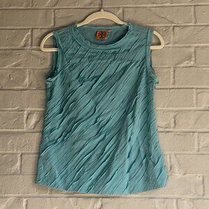 Tory Burch 100% Silk Textured Top - Size 2 - Teal Blue - Unique & Elegant!